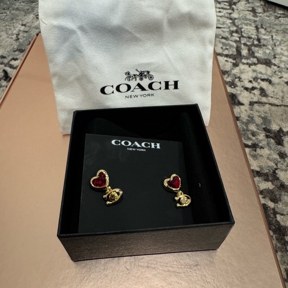 Coach Heart-Shaped Gold and Red Earrings - Picture 5 of 13